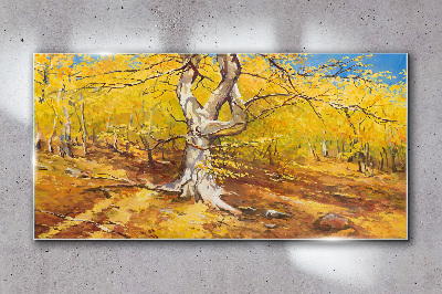Golden forest in autumn aura Glass art print