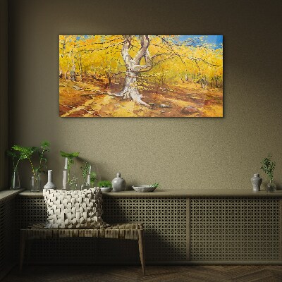 Golden forest in autumn aura Glass art print