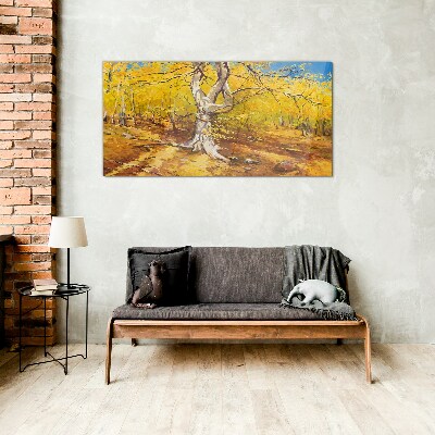 Golden forest in autumn aura Glass art print