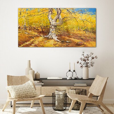 Golden forest in autumn aura Glass art print