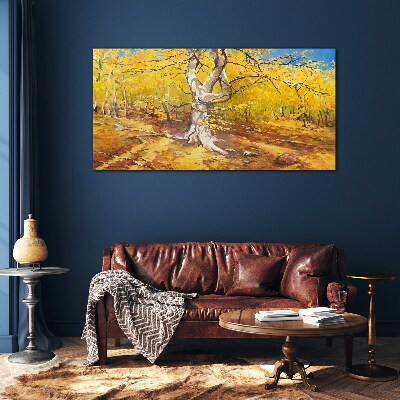 Golden forest in autumn aura Glass art print