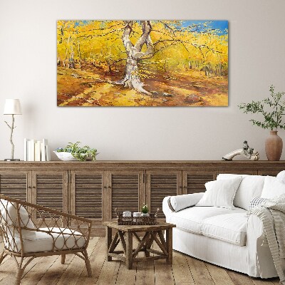 Golden forest in autumn aura Glass art print