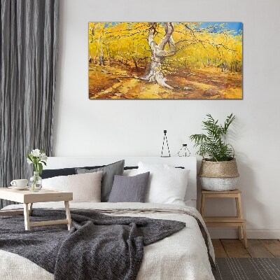 Golden forest in autumn aura Glass art print