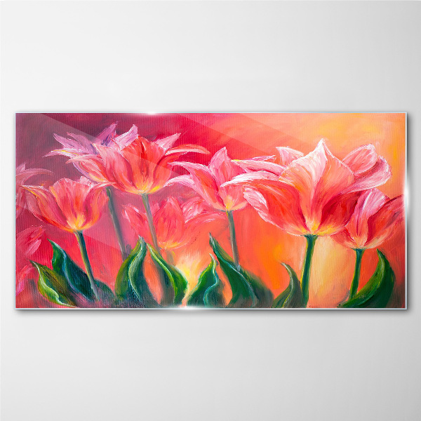 Tulips in shades of pink Glass art print