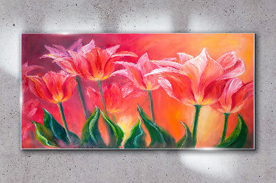 Tulips in shades of pink Glass art print