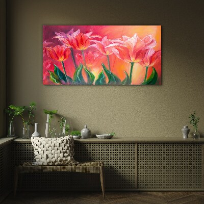 Tulips in shades of pink Glass art print