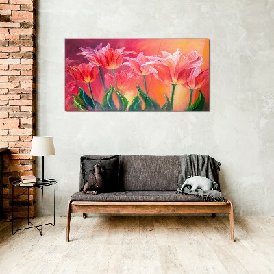 Tulips in shades of pink Glass art print