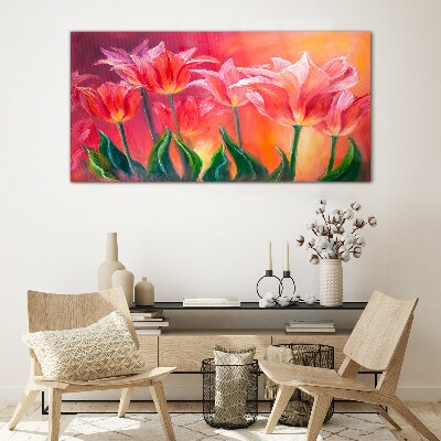Tulips in shades of pink Glass art print