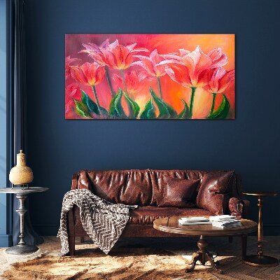 Tulips in shades of pink Glass art print