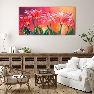 Tulips in shades of pink Glass art print
