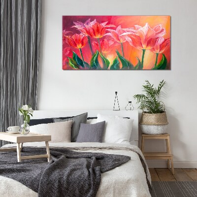 Tulips in shades of pink Glass art print