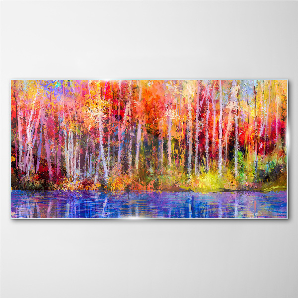 Autumn colors by the lake Wall art on glass