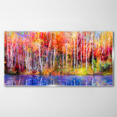 Autumn colors by the lake Wall art on glass