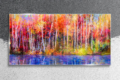Autumn colors by the lake Wall art on glass