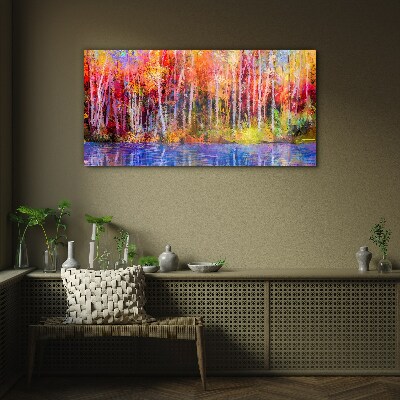 Autumn colors by the lake Wall art on glass