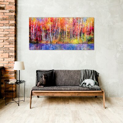 Autumn colors by the lake Wall art on glass