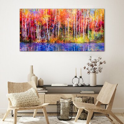 Autumn colors by the lake Wall art on glass