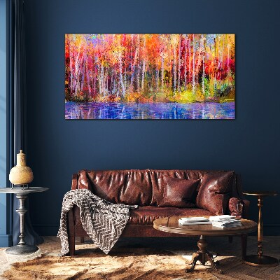 Autumn colors by the lake Wall art on glass