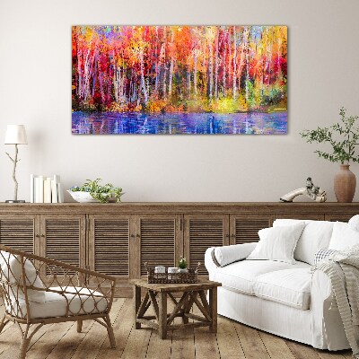 Autumn colors by the lake Wall art on glass