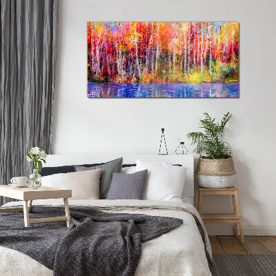 Autumn colors by the lake Wall art on glass