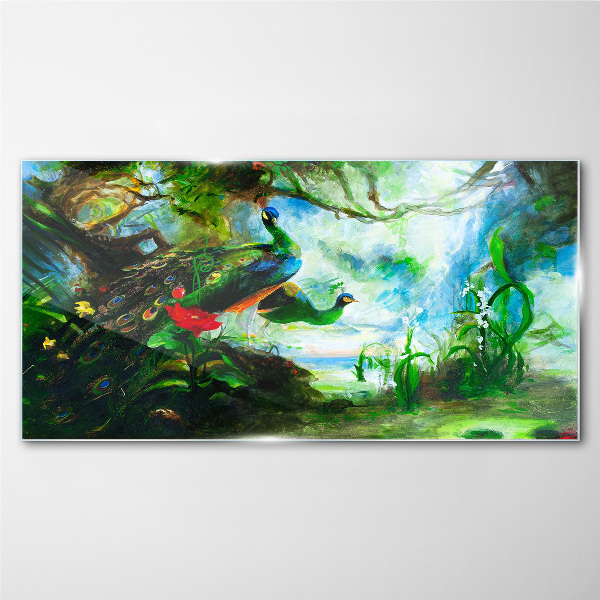 The Mysterious World of Peacock Birds Wall art on glass