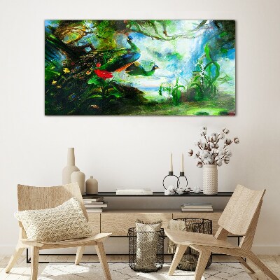 The Mysterious World of Peacock Birds Wall art on glass