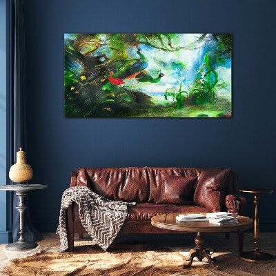 The Mysterious World of Peacock Birds Wall art on glass