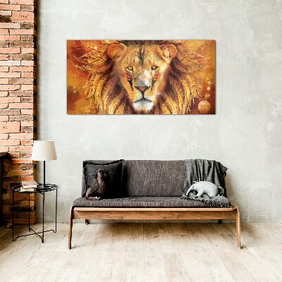 Lion in Golden Majesty Glass art print