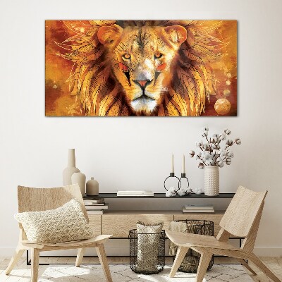 Lion in Golden Majesty Glass art print