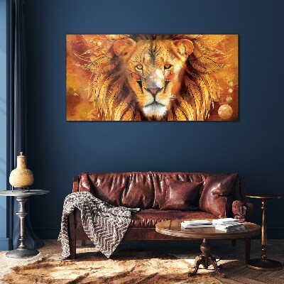 Lion in Golden Majesty Glass art print