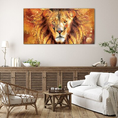Lion in Golden Majesty Glass art print