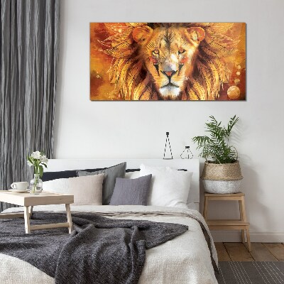 Lion in Golden Majesty Glass art print