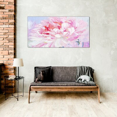 Pink peony with a delicate glow Wall art on glass