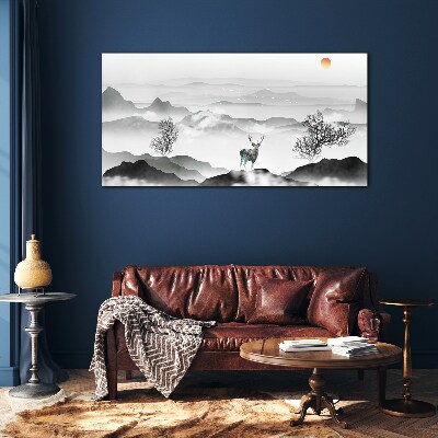 Peaceful landscape with deer Wall art on glass