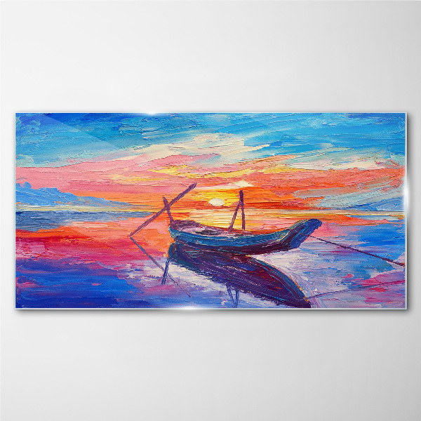 Sunset over calm water Glass art print