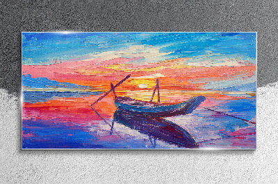 Sunset over calm water Glass art print
