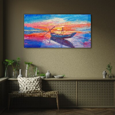 Sunset over calm water Glass art print