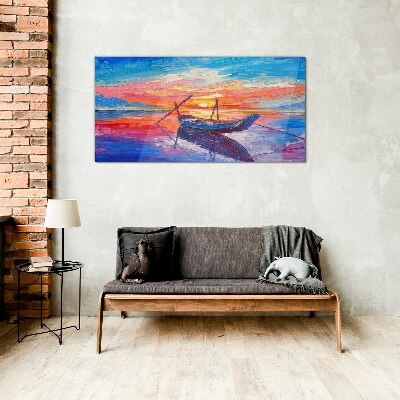 Sunset over calm water Glass art print
