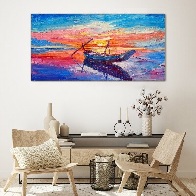 Sunset over calm water Glass art print