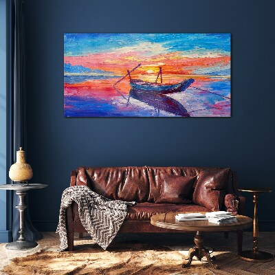Sunset over calm water Glass art print