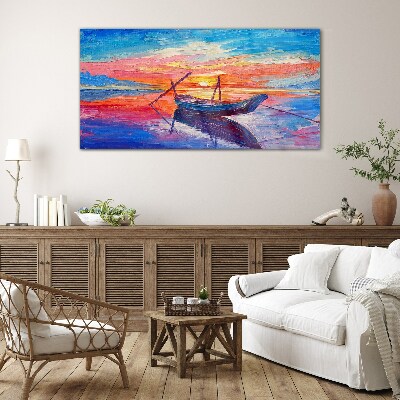 Sunset over calm water Glass art print