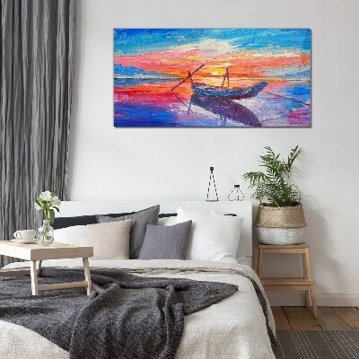Sunset over calm water Glass art print