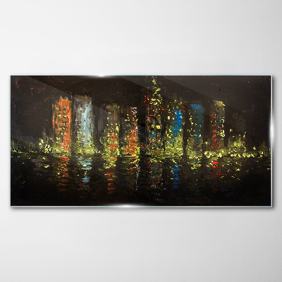 The city at night in the glow of lights Glass art print
