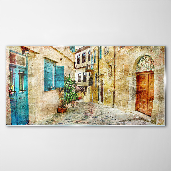 Charming streets in pastel colors Wall art on glass