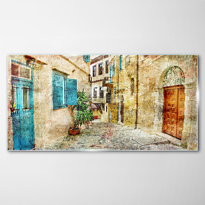 Charming streets in pastel colors Wall art on glass