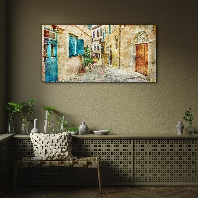 Charming streets in pastel colors Wall art on glass
