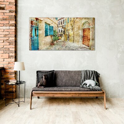 Charming streets in pastel colors Wall art on glass