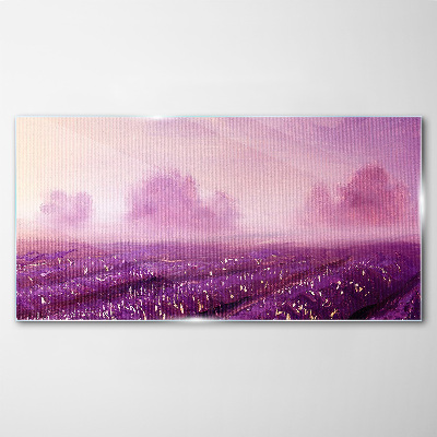 Purple landscape in the morning Glass art print