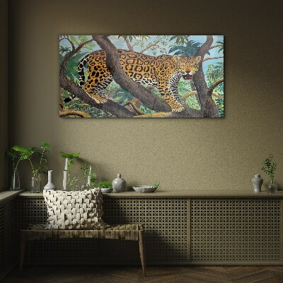 Jaguar in a tropical forest Wall art on glass