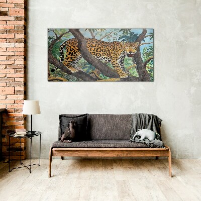 Jaguar in a tropical forest Wall art on glass